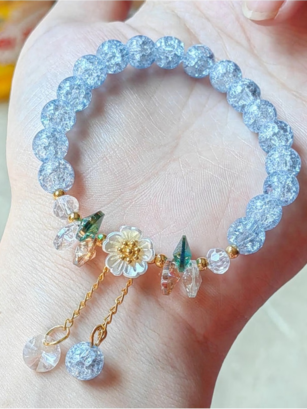 Handmade Whimsical Beaded Flower Charm Bracelet